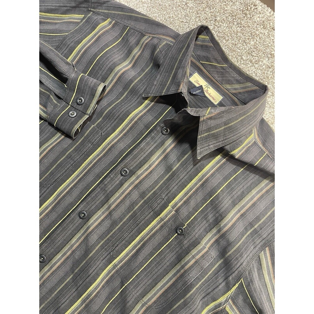 Tommy Bahama  Men's Large Striped Cotton Silk Blend L/S button Down Shirt
